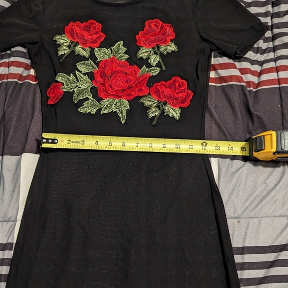Sheer Black Dress with Embroidered Roses - Picture 4 of 6